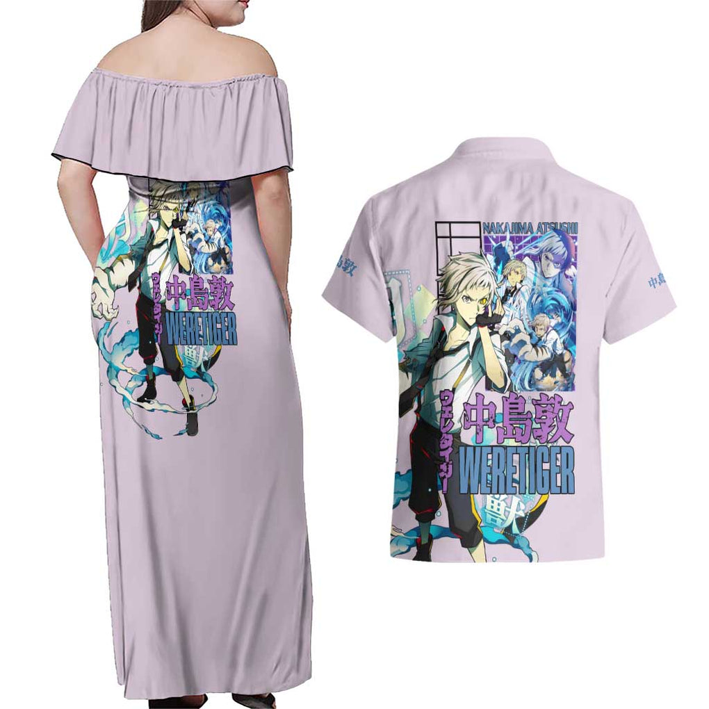 Nakajima Atsushi Bungou Stray Dogs Couples Matching Off Shoulder Maxi Dress and Hawaiian Shirt Anime Style