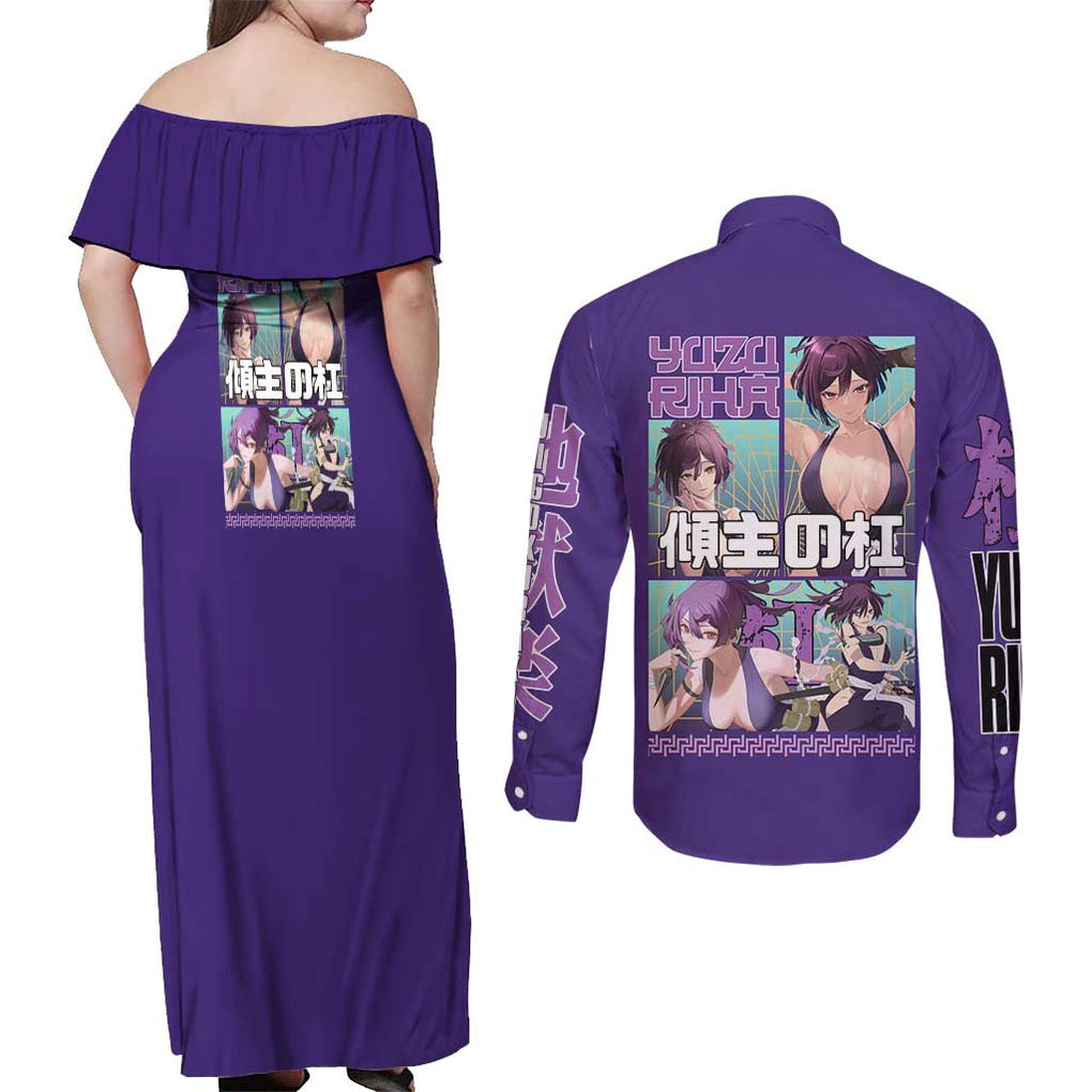 Yuzuriha Hell’s Paradise Couples Matching Off Shoulder Maxi Dress and Long Sleeve Button Shirt Anime Style