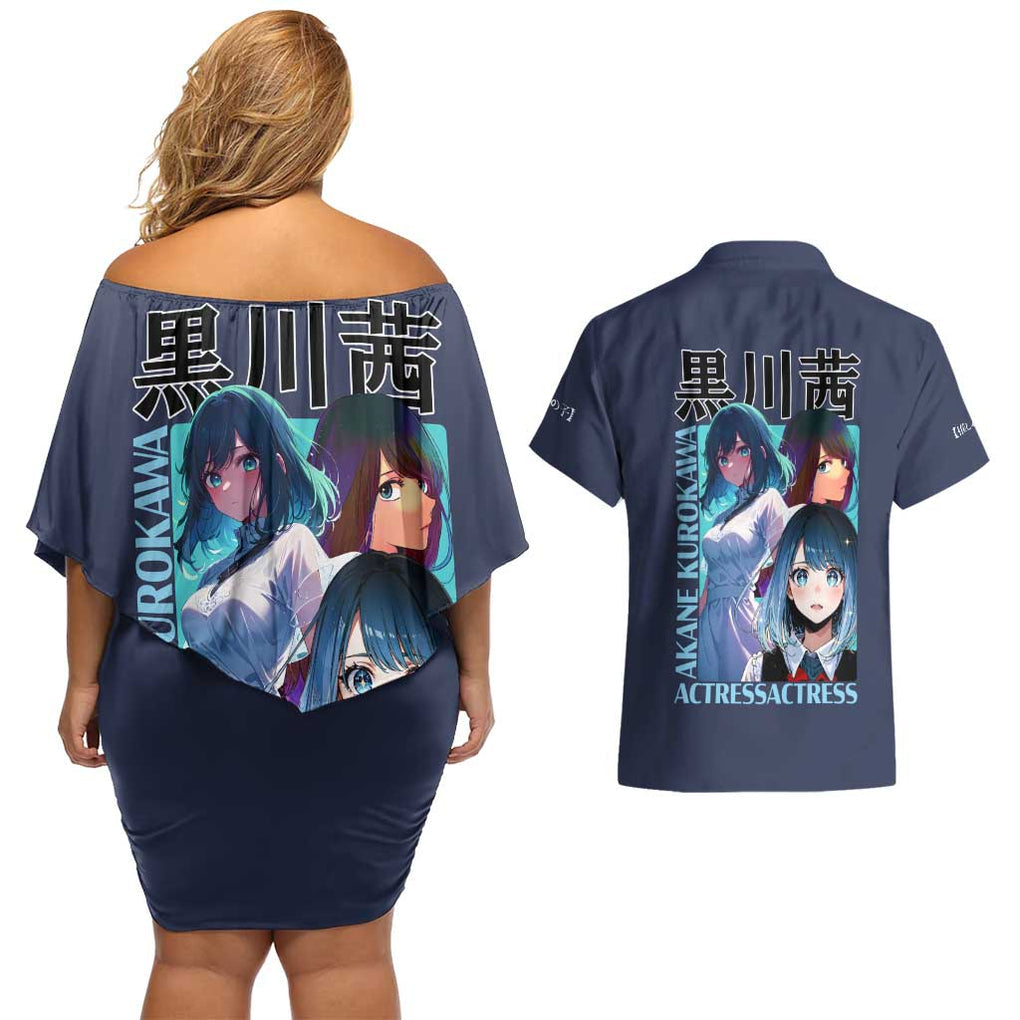 Akane Kurokawa Oshi no Ko Couples Matching Off Shoulder Short Dress and Hawaiian Shirt Anime Style