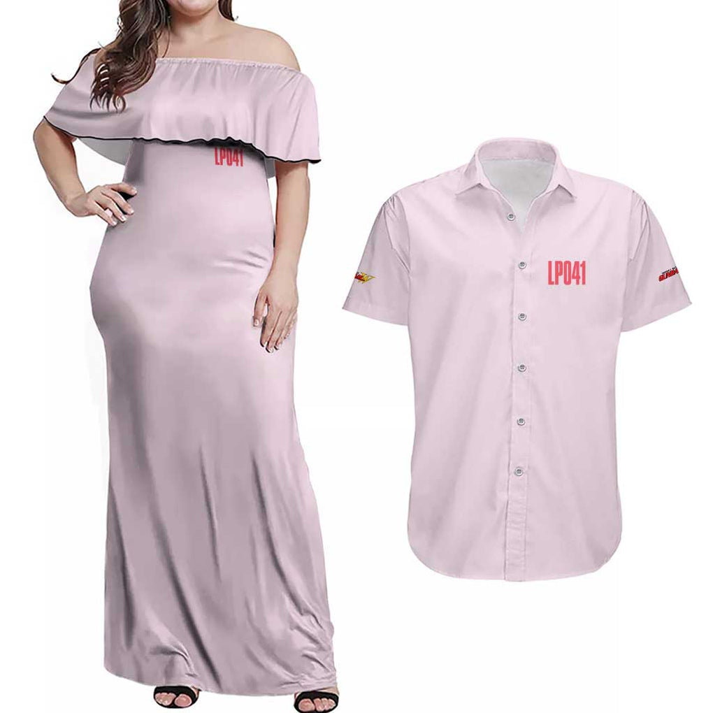 Suletta Mercury Gundam Witch from Mercury Couples Matching Off Shoulder Maxi Dress and Hawaiian Shirt Anime Style