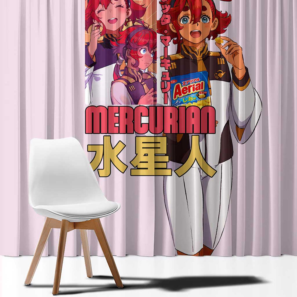 Suletta Mercury Gundam Witch from Mercury Window Curtain Anime Style