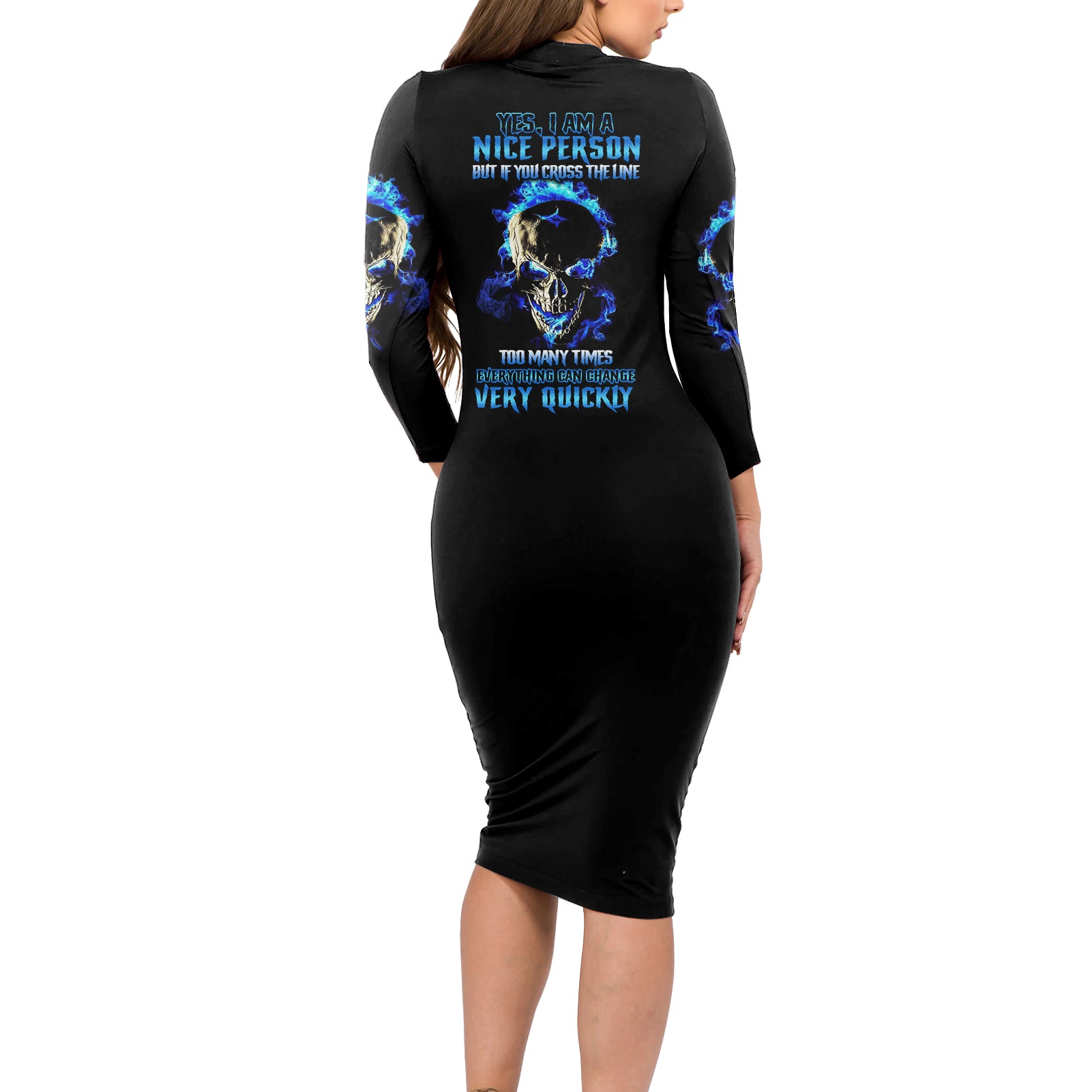yes-im-a-nice-person-skull-fire-long-sleeve-bodycon-dress