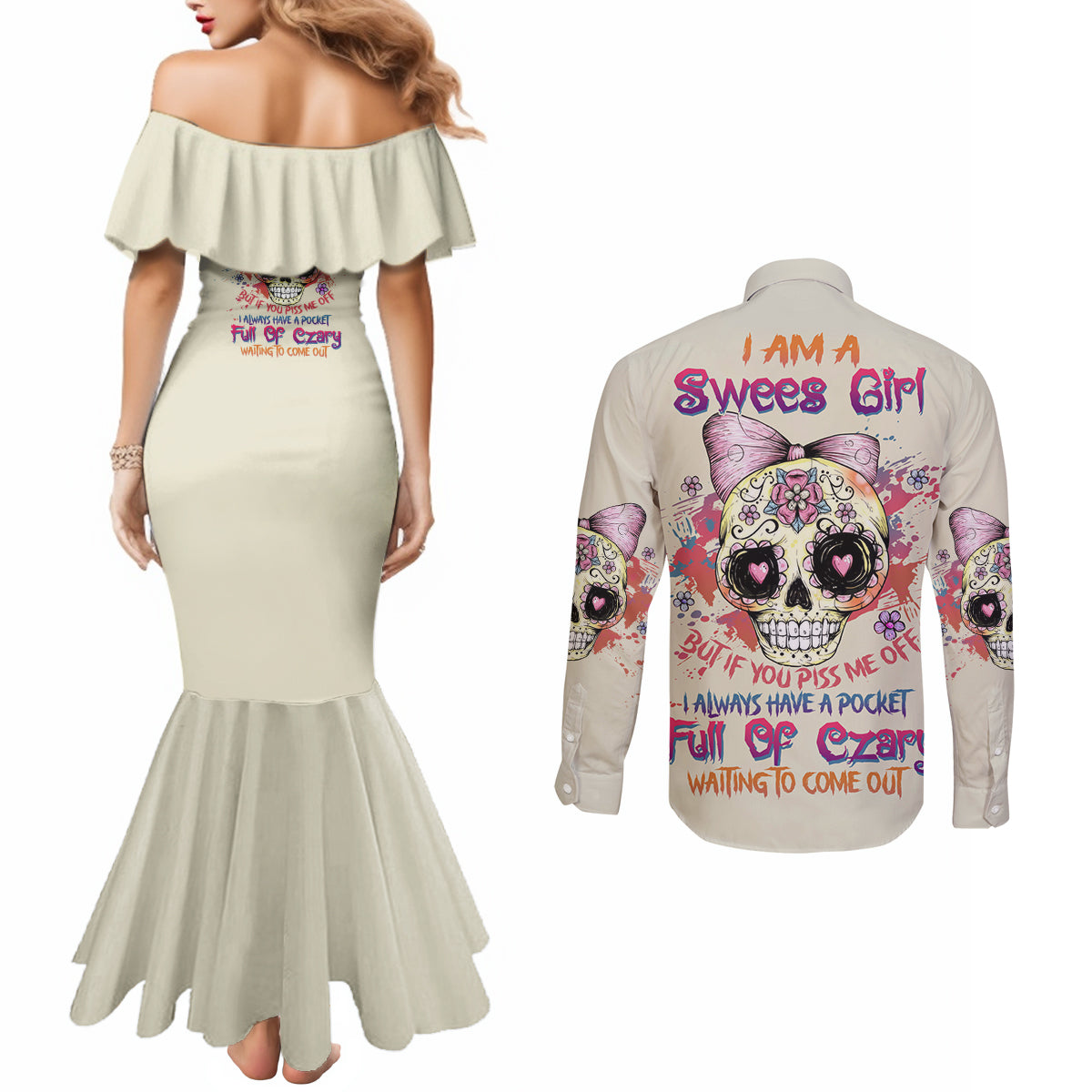 i-am-a-sweet-girl-skull-couples-matching-mermaid-dress-and-long-sleeve-button-shirt