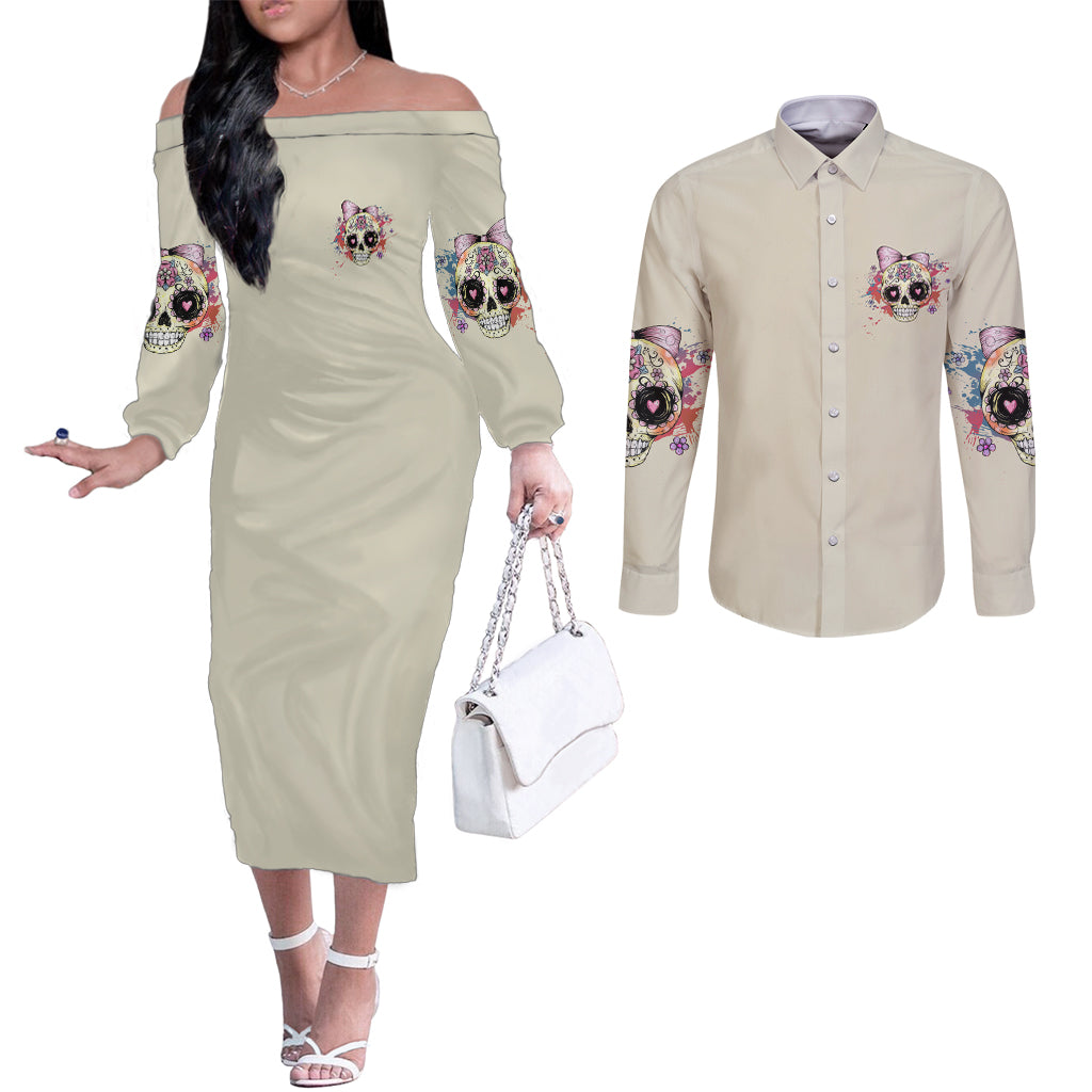 i-am-a-sweet-girl-skull-couples-matching-off-the-shoulder-long-sleeve-dress-and-long-sleeve-button-shirt