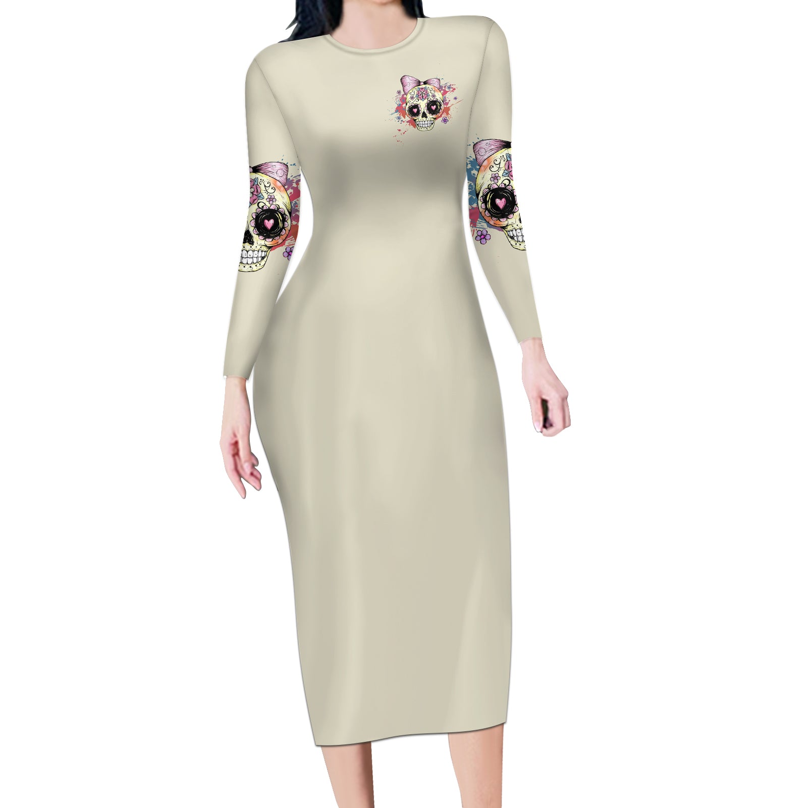 i-am-a-sweet-girl-skull-long-sleeve-bodycon-dress