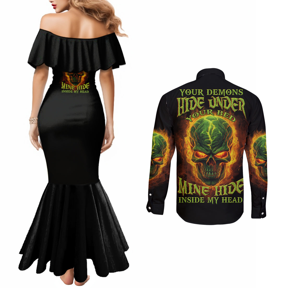 your-demons-hide-under-your-bed-couples-matching-mermaid-dress-and-long-sleeve-button-shirt