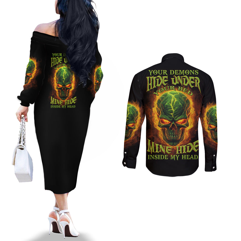 your-demons-hide-under-your-bed-couples-matching-off-the-shoulder-long-sleeve-dress-and-long-sleeve-button-shirt