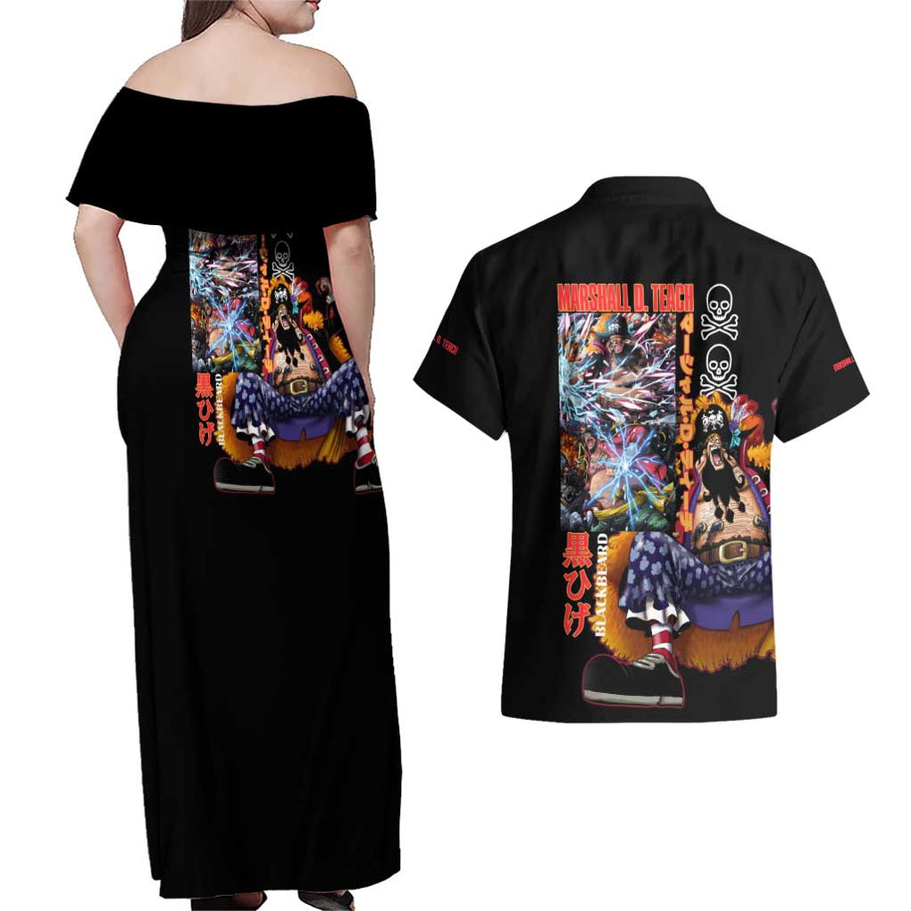 Marshall D. Teach V2 One Piece Couples Matching Off Shoulder Maxi Dress and Hawaiian Shirt Japan Anime Style