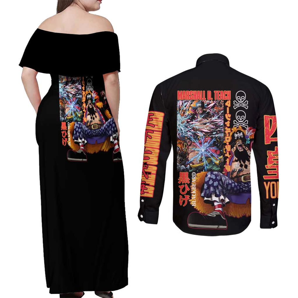 Marshall D. Teach V2 One Piece Couples Matching Off Shoulder Maxi Dress and Long Sleeve Button Shirt Japan Anime Style