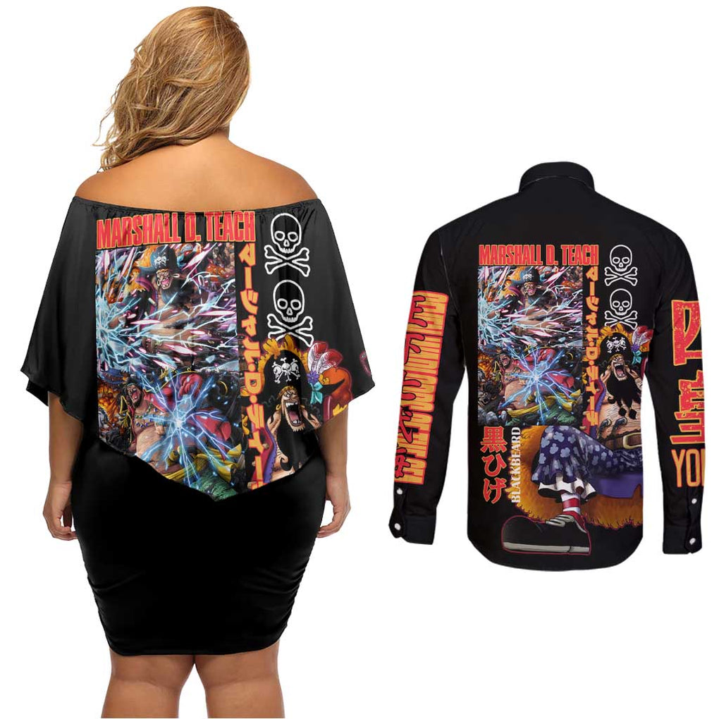 Marshall D. Teach V2 One Piece Couples Matching Off Shoulder Short Dress and Long Sleeve Button Shirt Japan Anime Style
