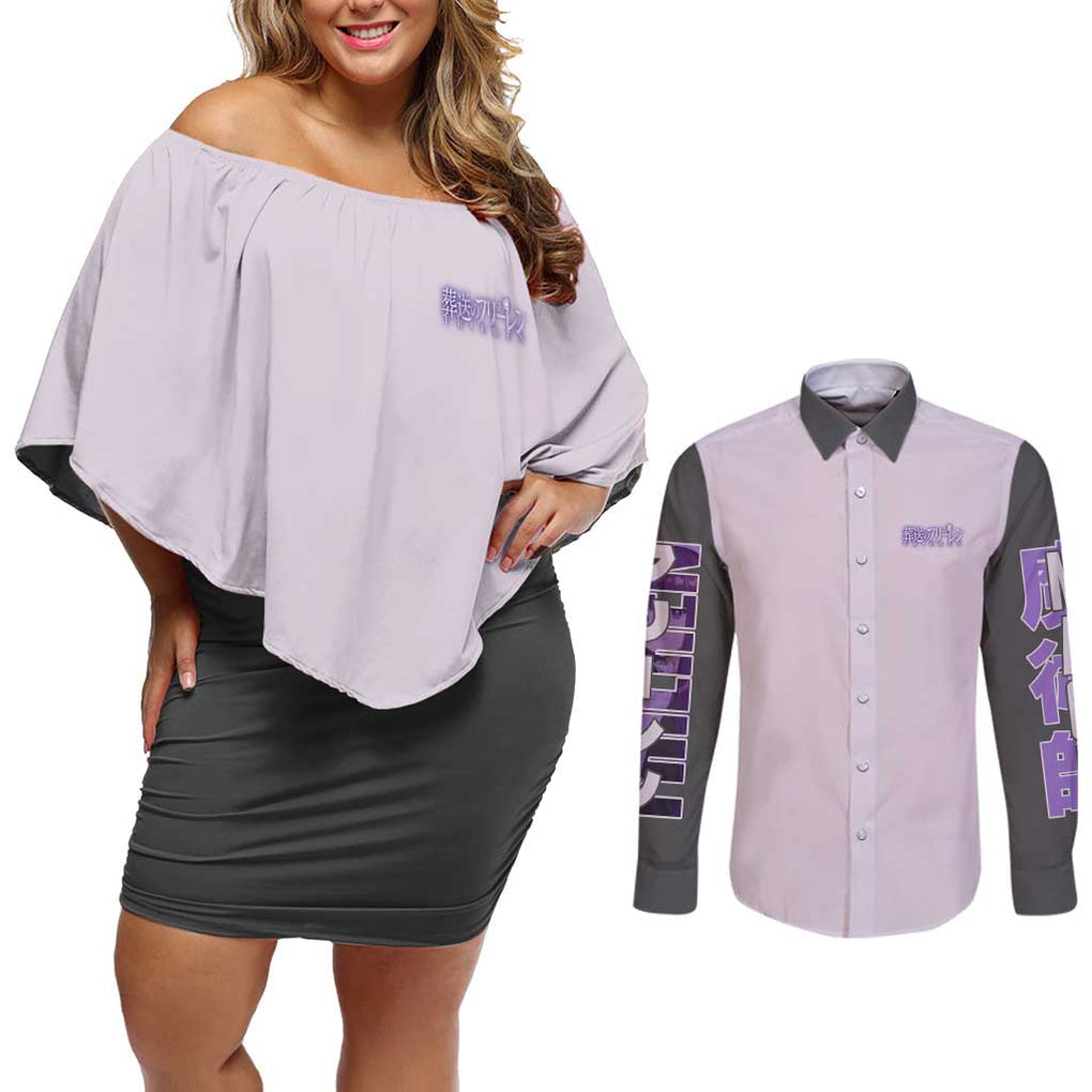 Fern Frieren Beyond Journey’s End Couples Matching Off Shoulder Short Dress and Long Sleeve Button Shirt Japan Anime Style