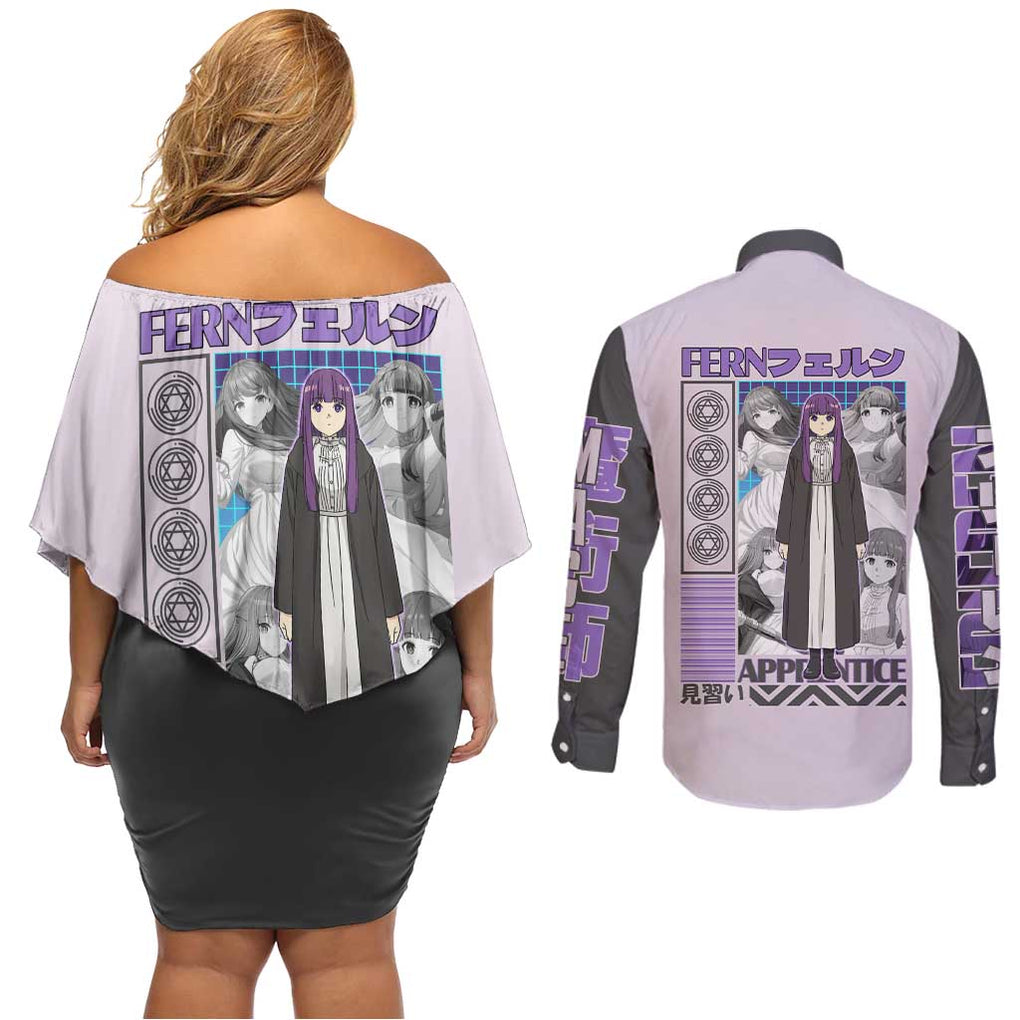 Fern Frieren Beyond Journey’s End Couples Matching Off Shoulder Short Dress and Long Sleeve Button Shirt Japan Anime Style