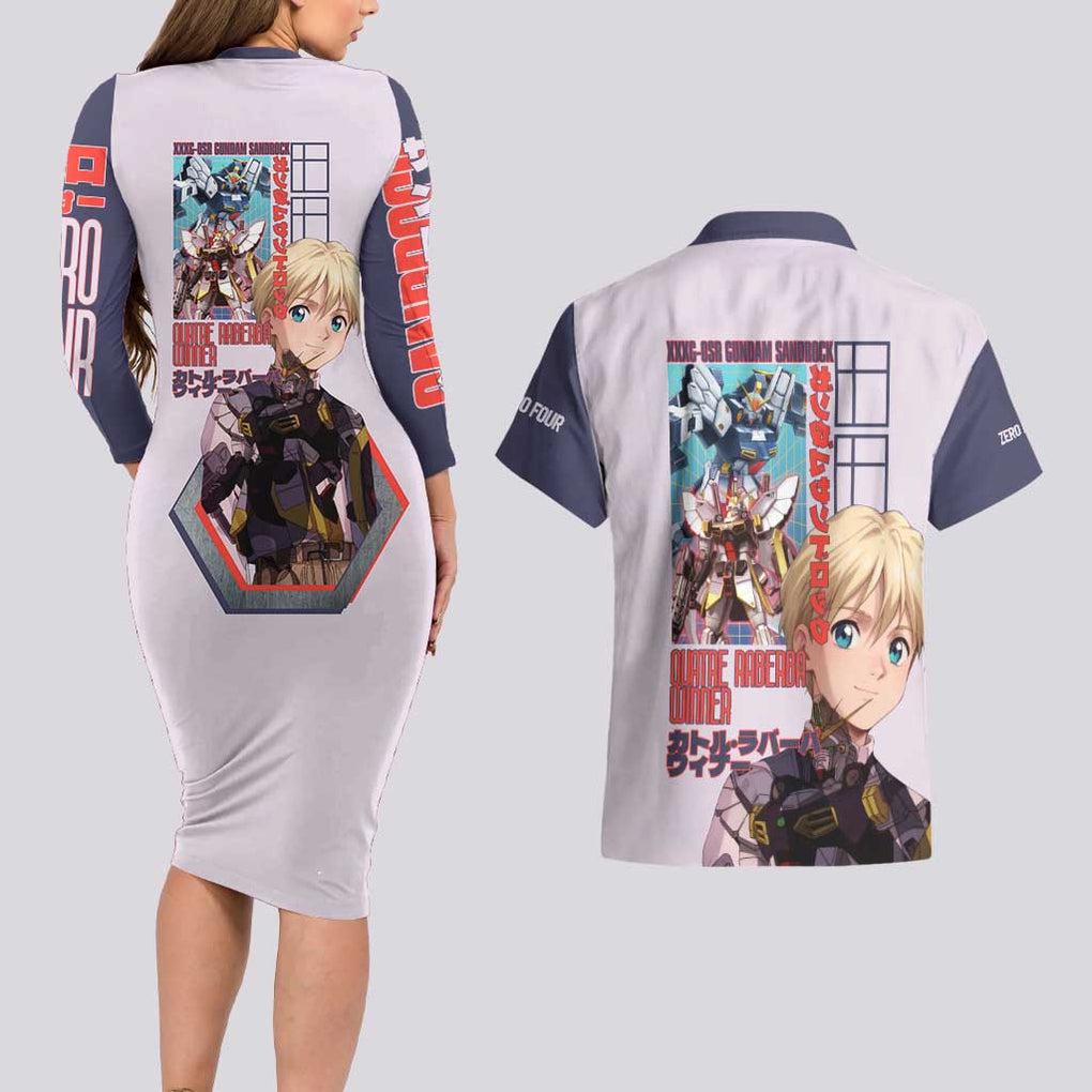 Sandrock x Quatre Raberba Winner Gundam Wing Endless Couples Matching Long Sleeve Bodycon Dress and Hawaiian Shirt Japan Anime Style