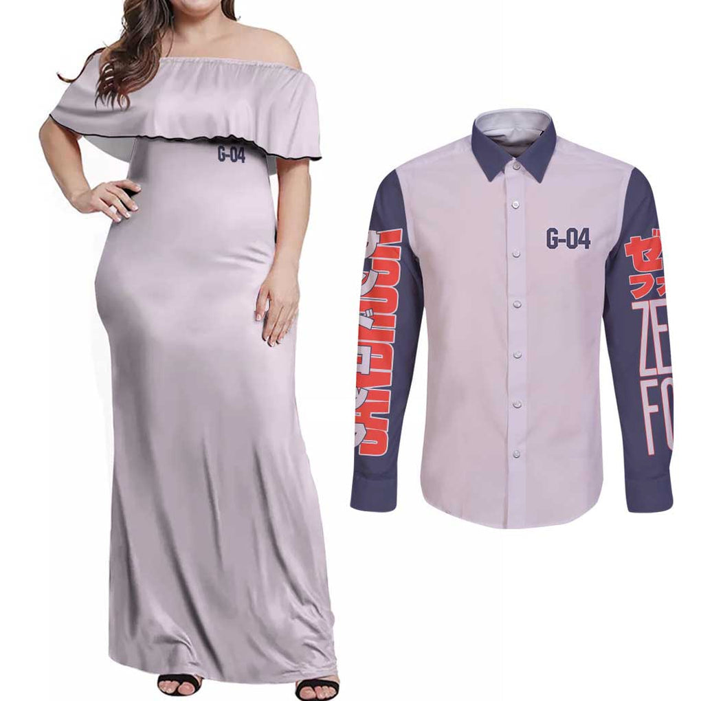 Sandrock x Quatre Raberba Winner Gundam Wing Endless Couples Matching Off Shoulder Maxi Dress and Long Sleeve Button Shirt Japan Anime Style