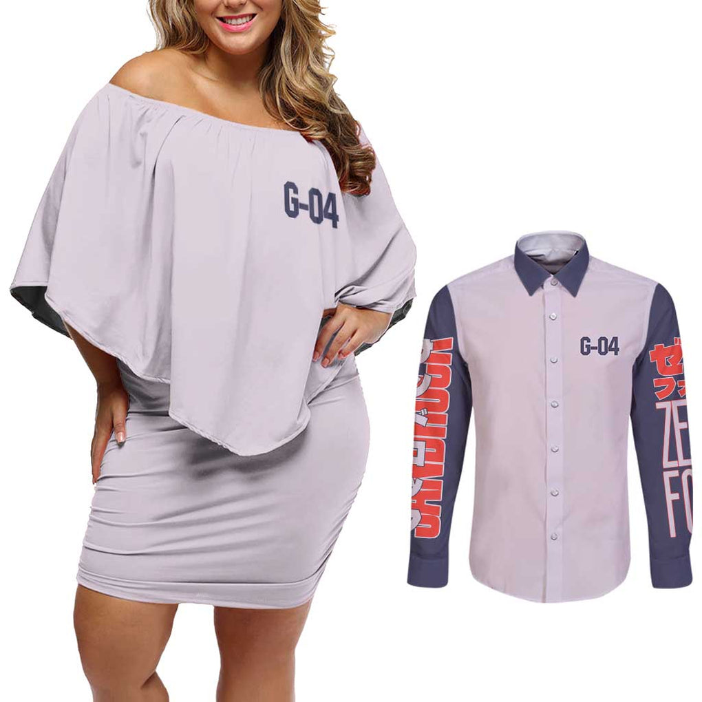Sandrock x Quatre Raberba Winner Gundam Wing Endless Couples Matching Off Shoulder Short Dress and Long Sleeve Button Shirt Japan Anime Style