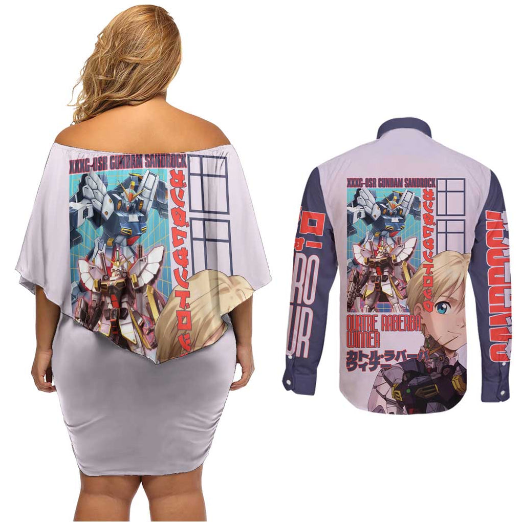 Sandrock x Quatre Raberba Winner Gundam Wing Endless Couples Matching Off Shoulder Short Dress and Long Sleeve Button Shirt Japan Anime Style