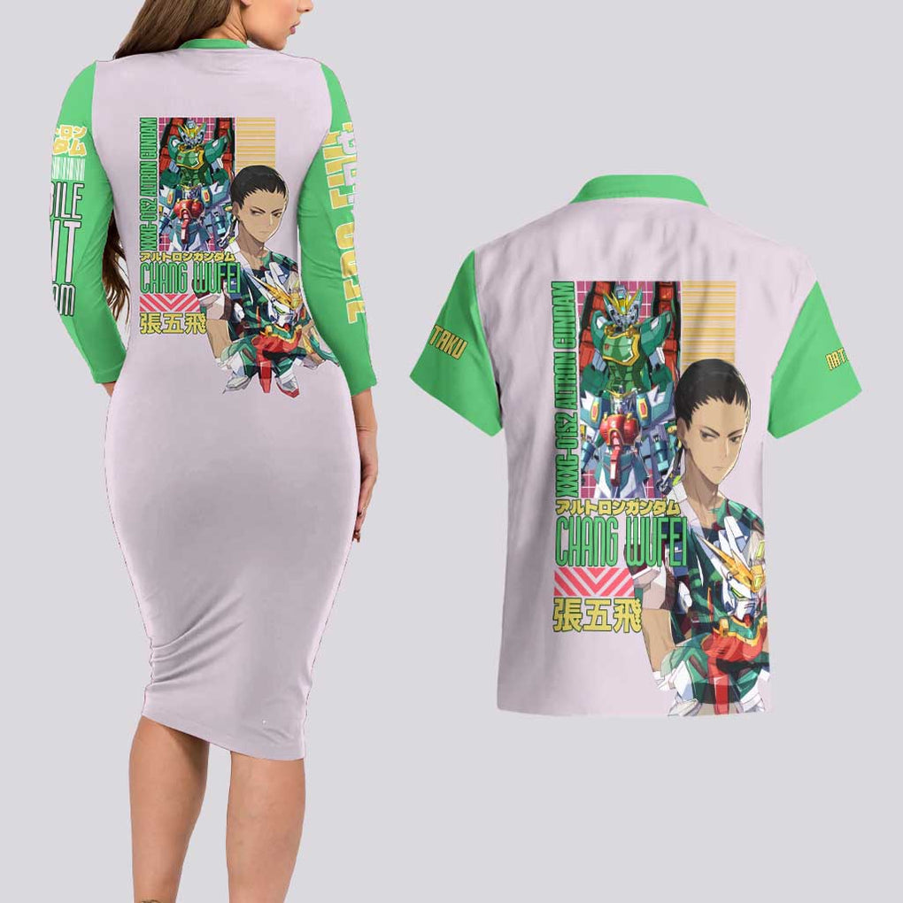 Nataku x Chang Wufei Gundam Wing Endless Waltz Couples Matching Long Sleeve Bodycon Dress and Hawaiian Shirt Japan Anime Style