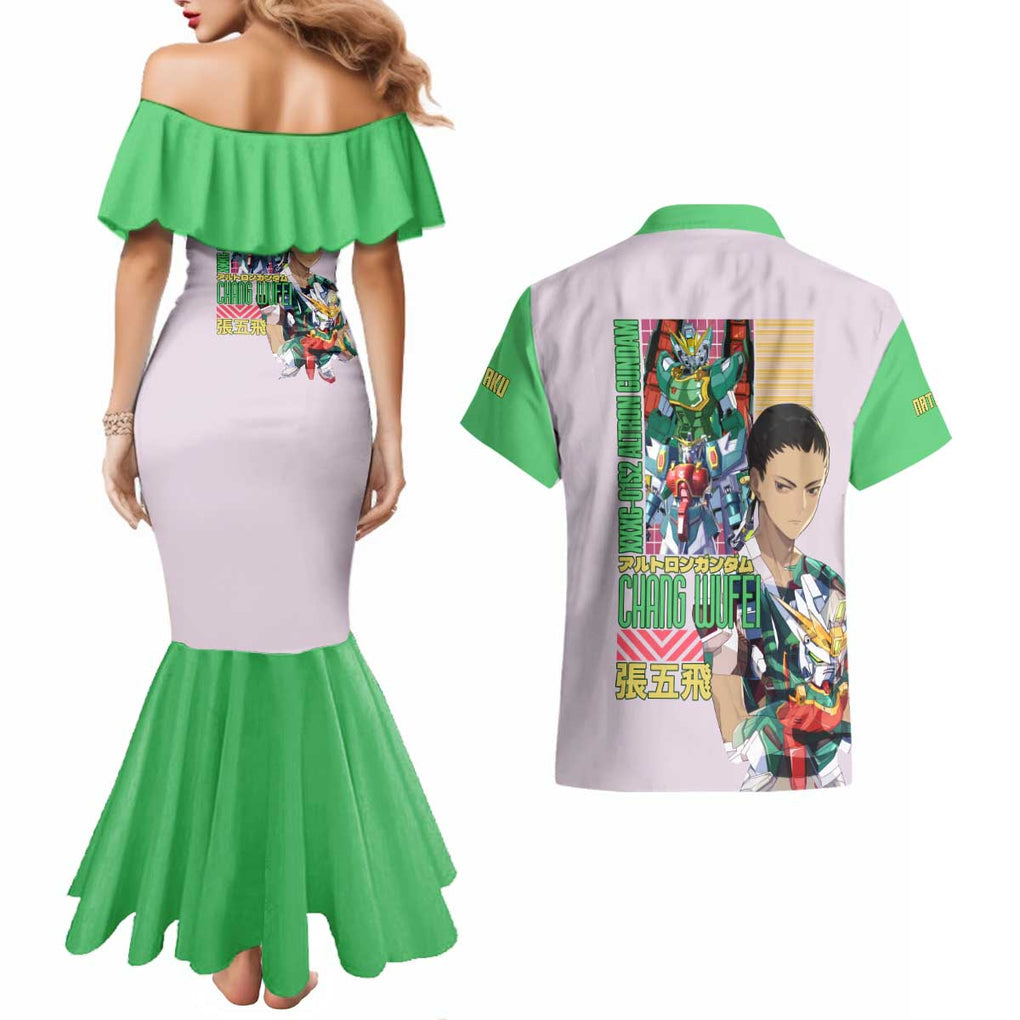 Nataku x Chang Wufei Gundam Wing Endless Waltz Couples Matching Mermaid Dress and Hawaiian Shirt Japan Anime Style