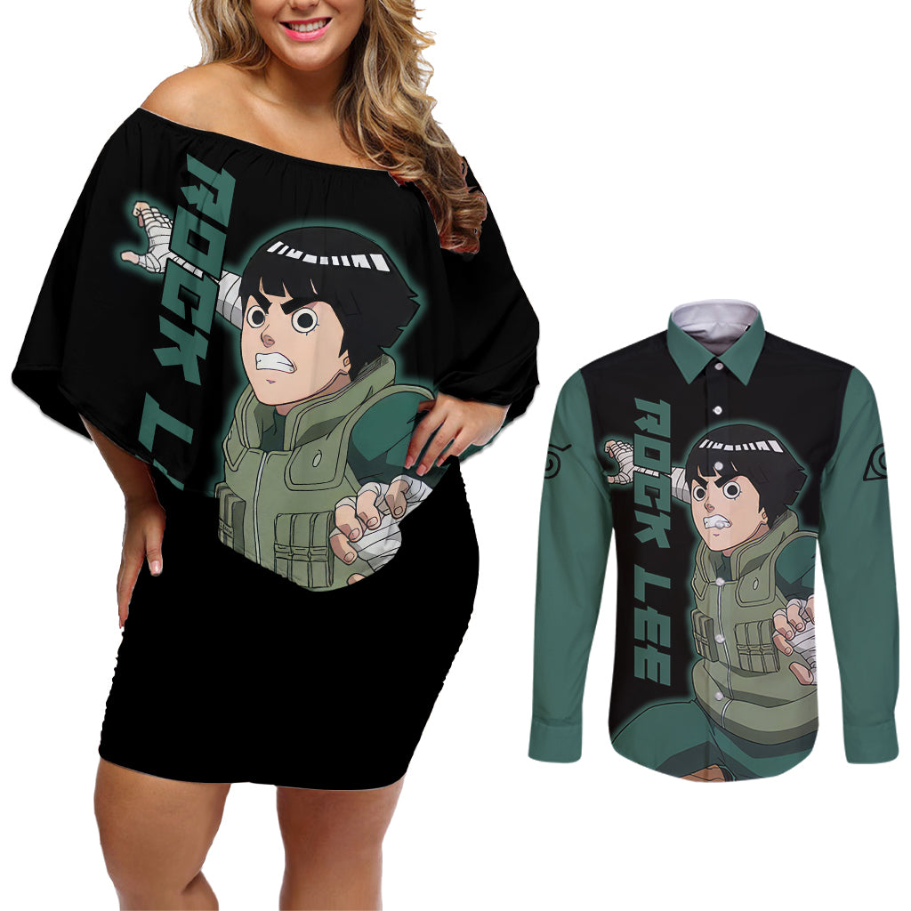 Rock Lee Couples Matching Off Shoulder Short Dress and Long Sleeve Button Shirt