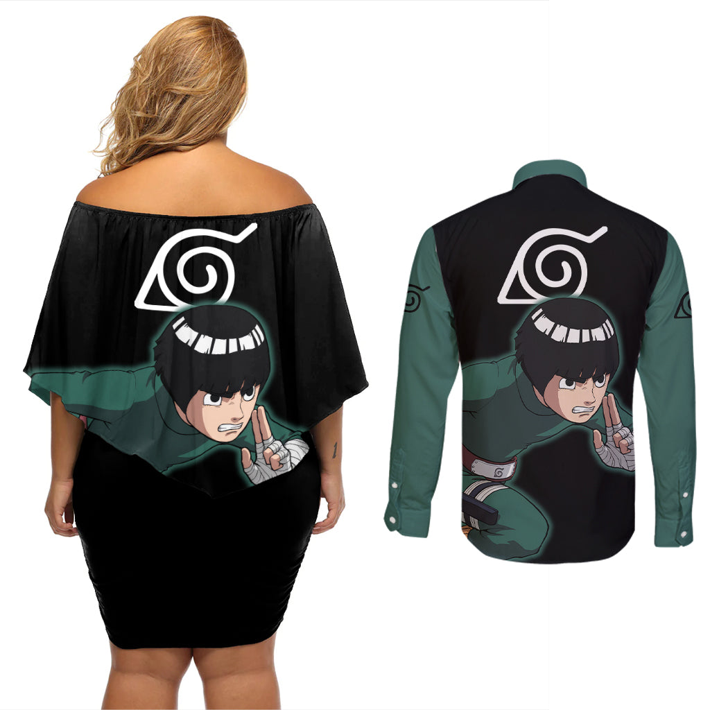 Rock Lee Couples Matching Off Shoulder Short Dress and Long Sleeve Button Shirt