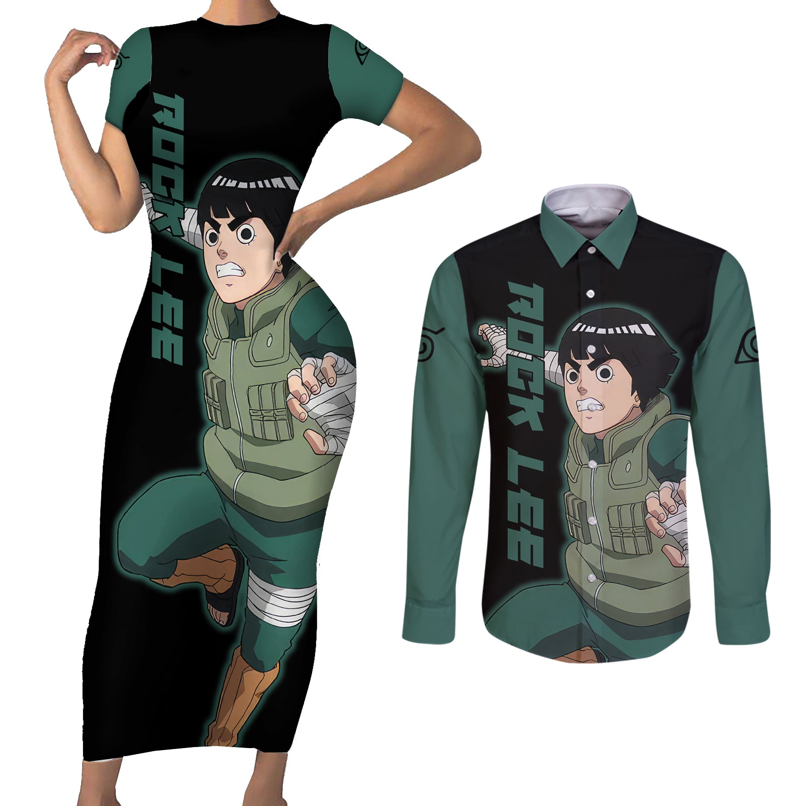 Rock Lee Couples Matching Short Sleeve Bodycon Dress and Long Sleeve Button Shirt
