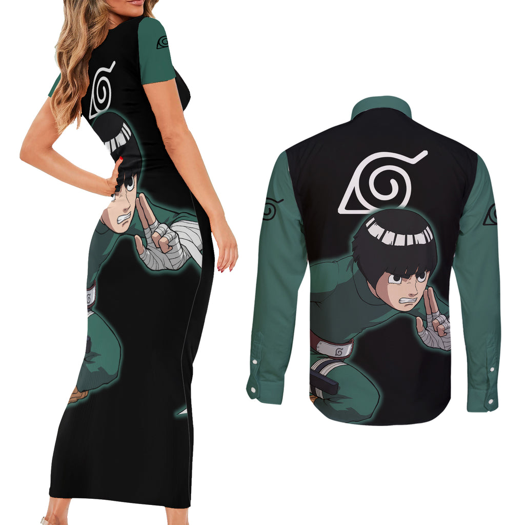 Rock Lee Couples Matching Short Sleeve Bodycon Dress and Long Sleeve Button Shirt