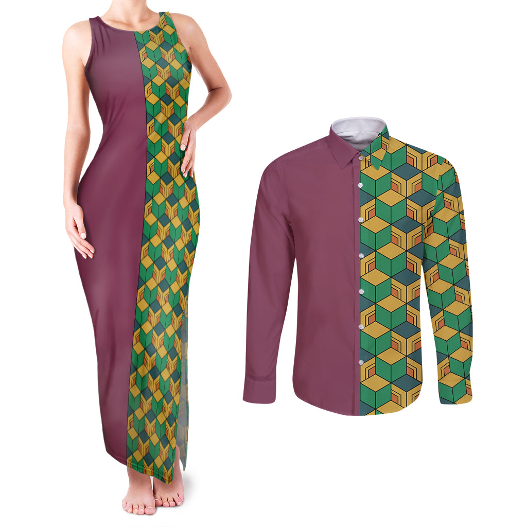 Tomioka Giyuu Couples Matching Tank Maxi Dress and Long Sleeve Button Shirt