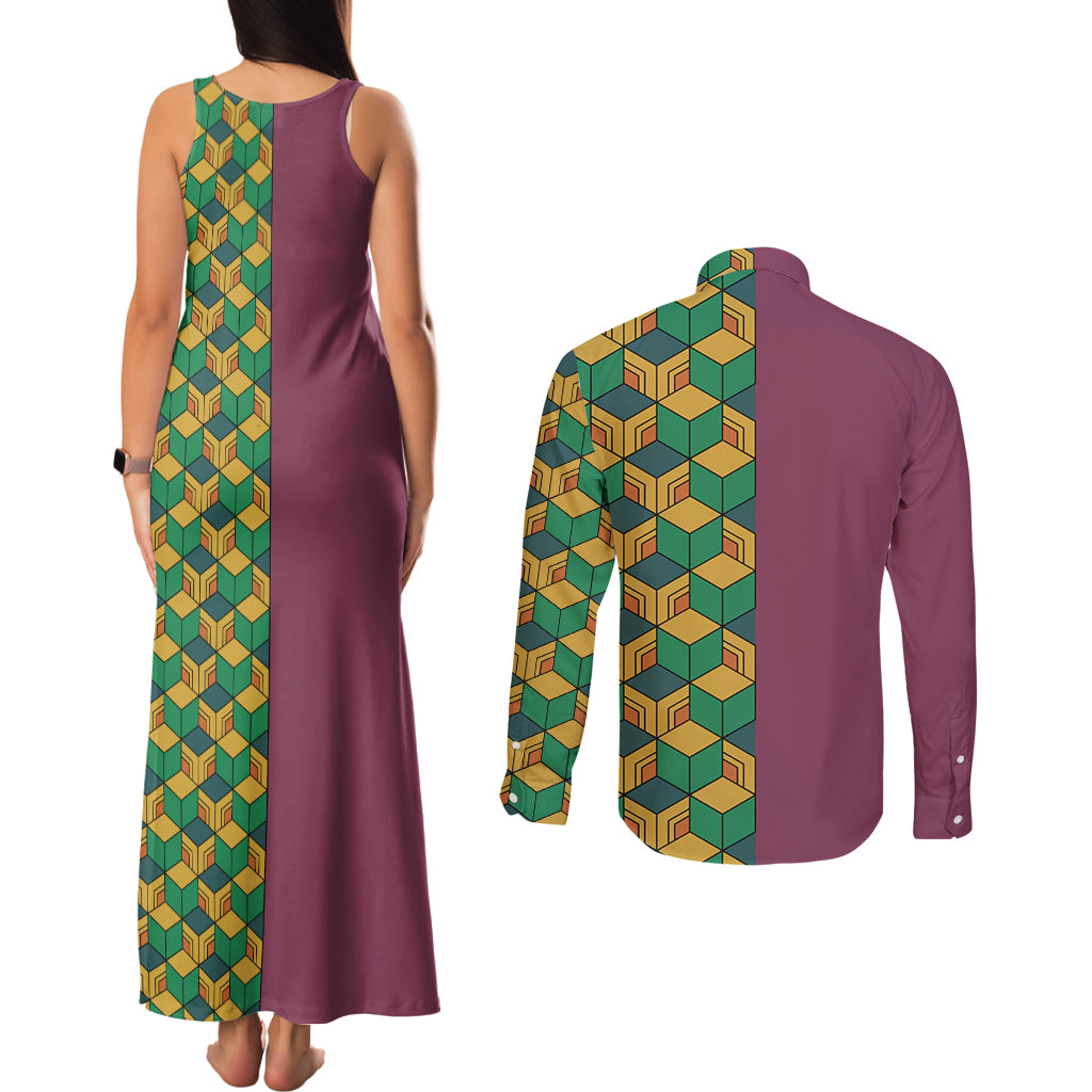 Tomioka Giyuu Couples Matching Tank Maxi Dress and Long Sleeve Button Shirt