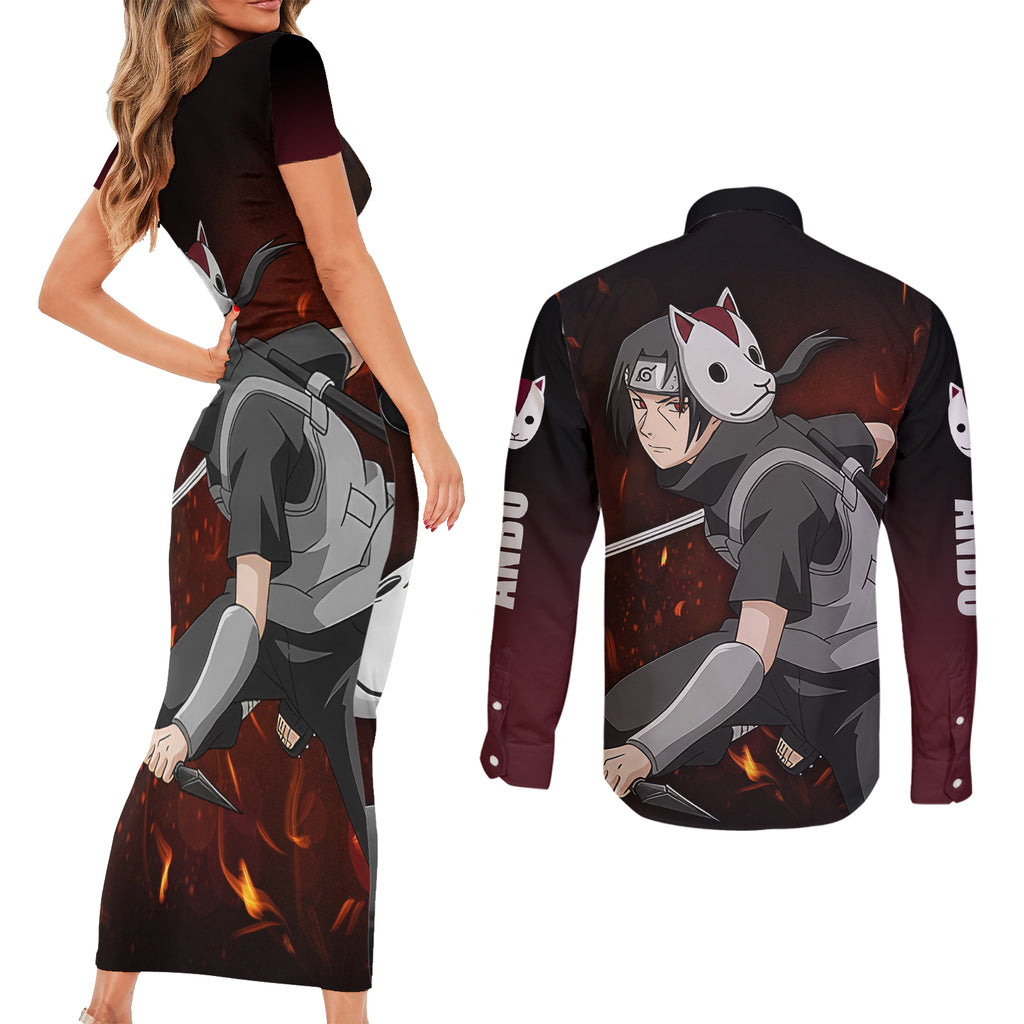 Itachi Anbu Couples Matching Short Sleeve Bodycon Dress and Long Sleeve Button Shirt