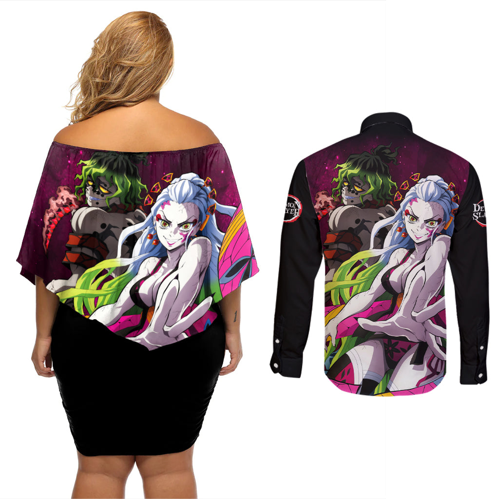 Gyutaro and Daki Couples Matching Off Shoulder Short Dress and Long Sleeve Button Shirt