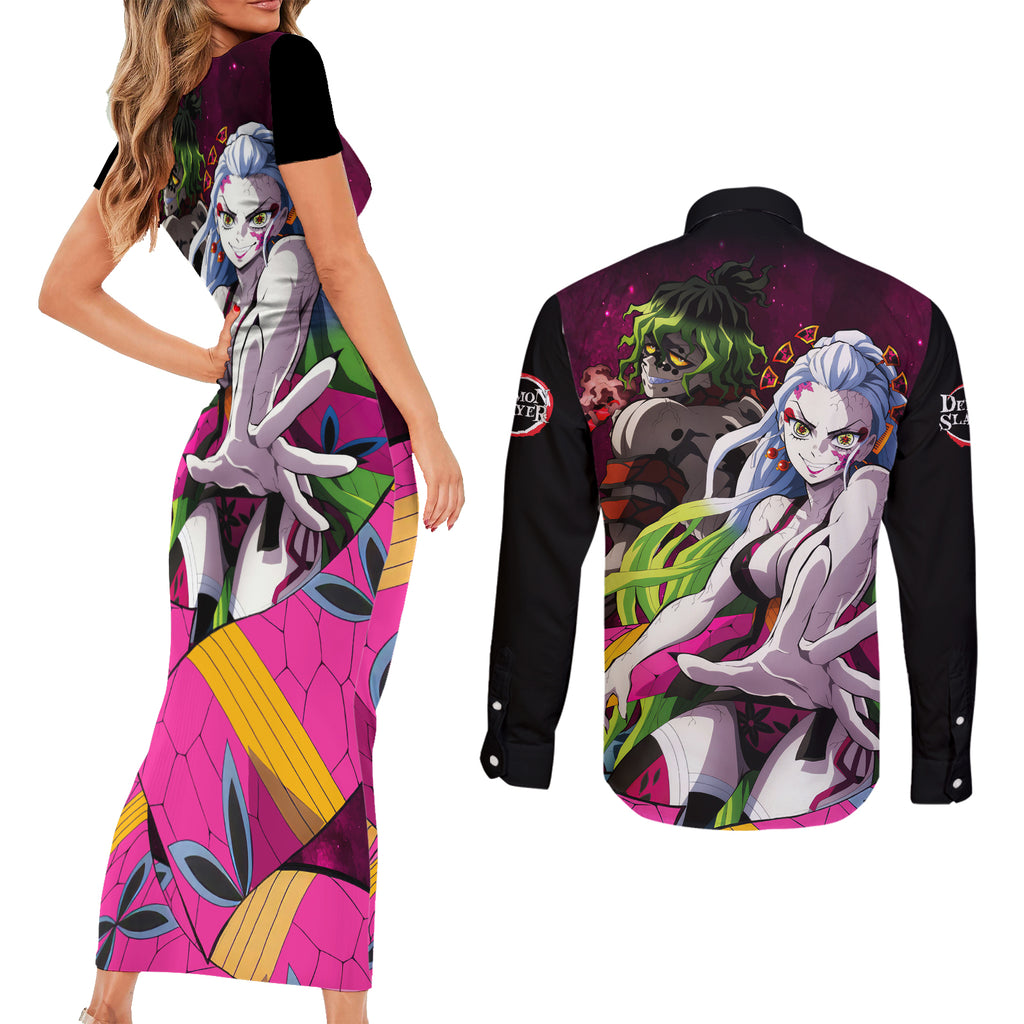 Gyutaro and Daki Couples Matching Short Sleeve Bodycon Dress and Long Sleeve Button Shirt