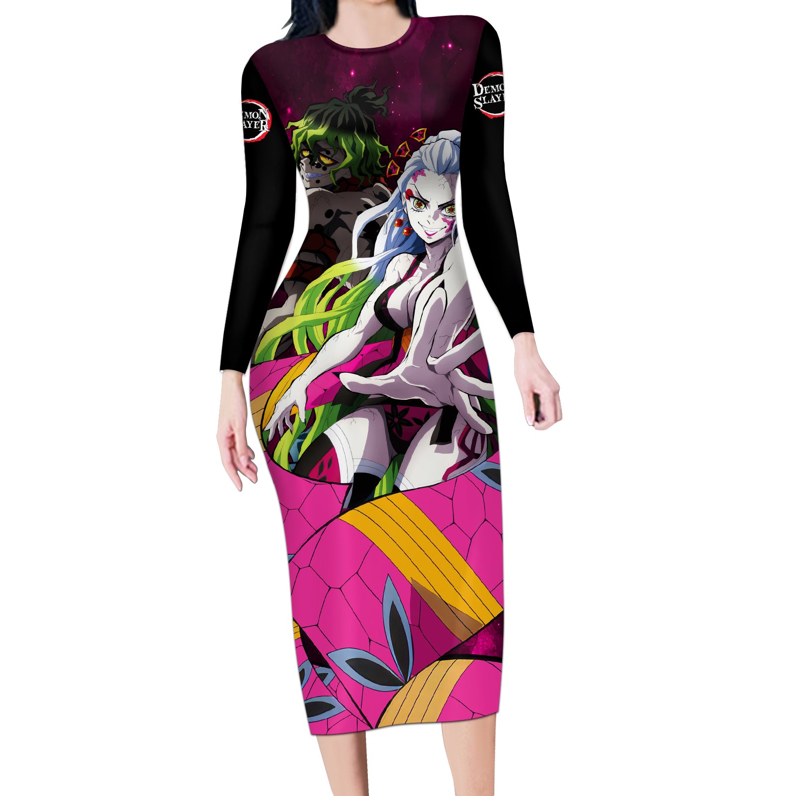 Gyutaro and Daki Long Sleeve Bodycon Dress