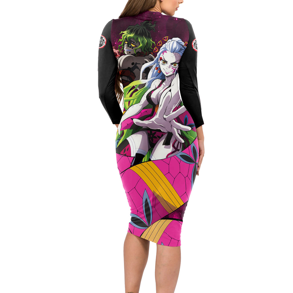 Gyutaro and Daki Long Sleeve Bodycon Dress