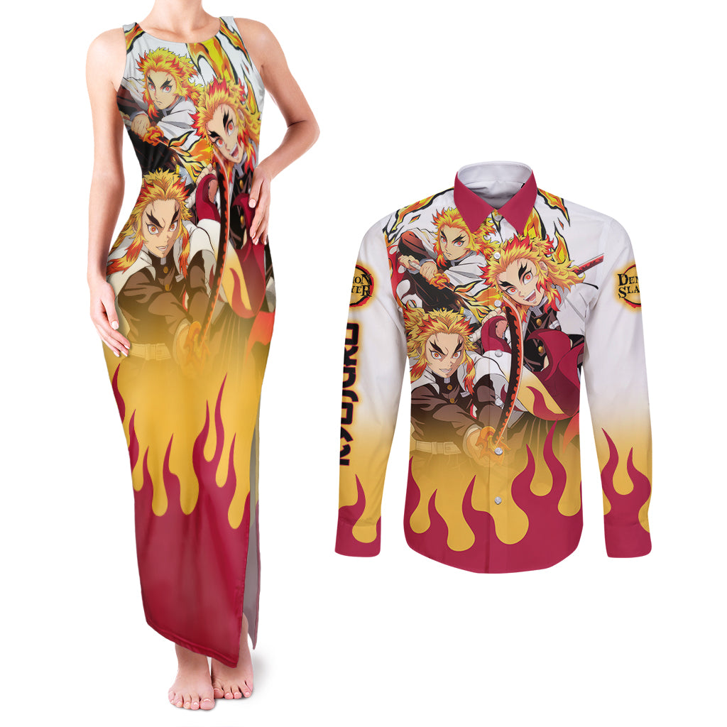 Kyojuro Rengoku - Flame Hashira Anime Couples Matching Tank Maxi Dress and Long Sleeve Button Shirt