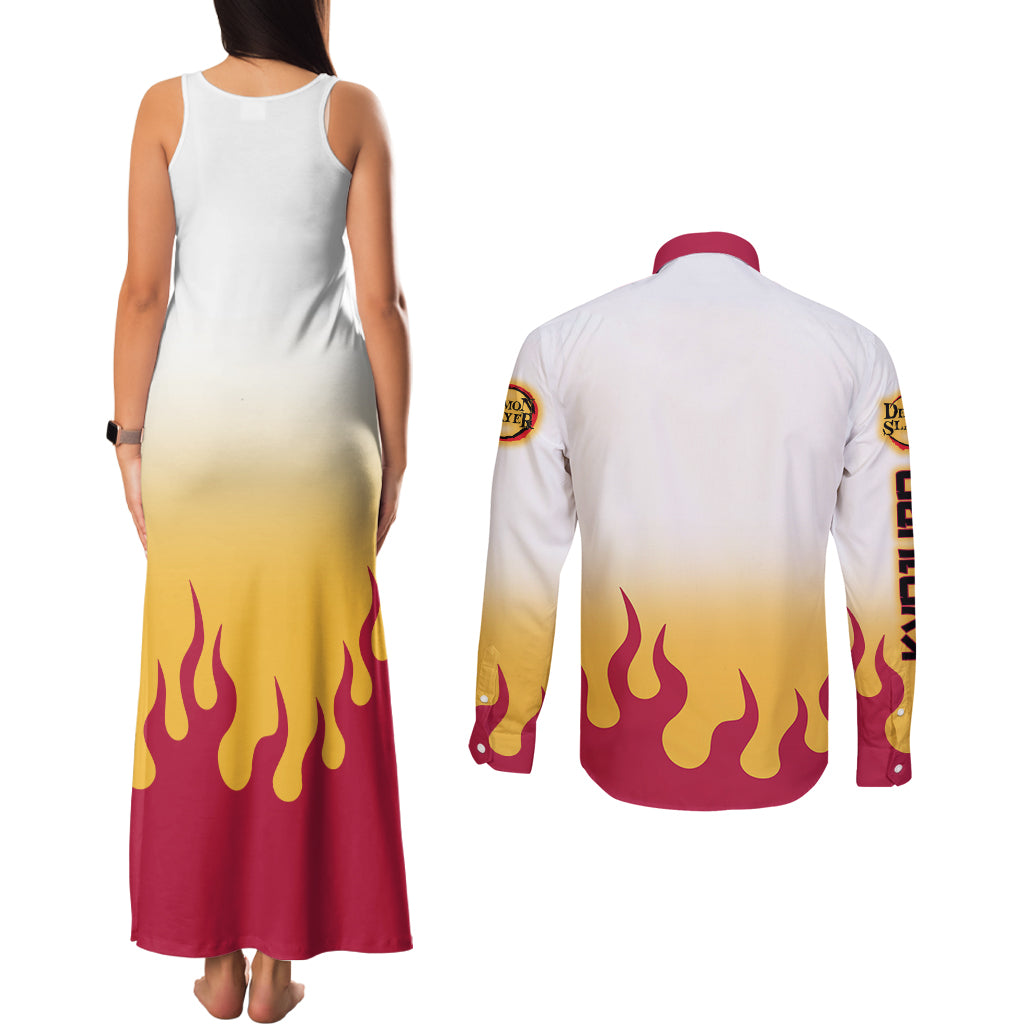 Kyojuro Rengoku - Flame Hashira Anime Couples Matching Tank Maxi Dress and Long Sleeve Button Shirt