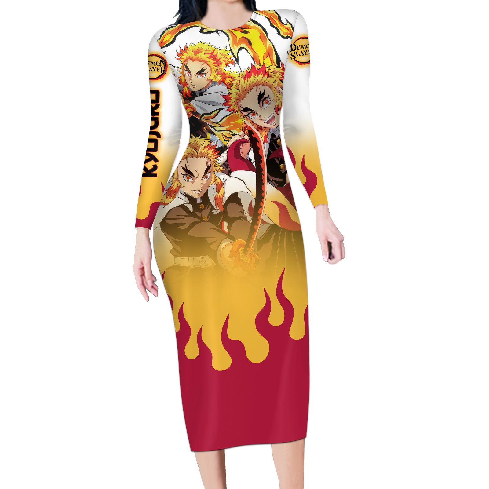 Kyojuro Rengoku - Flame Hashira Anime Long Sleeve Bodycon Dress