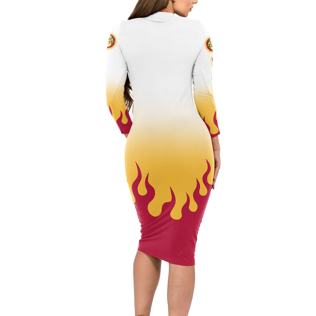 Kyojuro Rengoku - Flame Hashira Anime Long Sleeve Bodycon Dress
