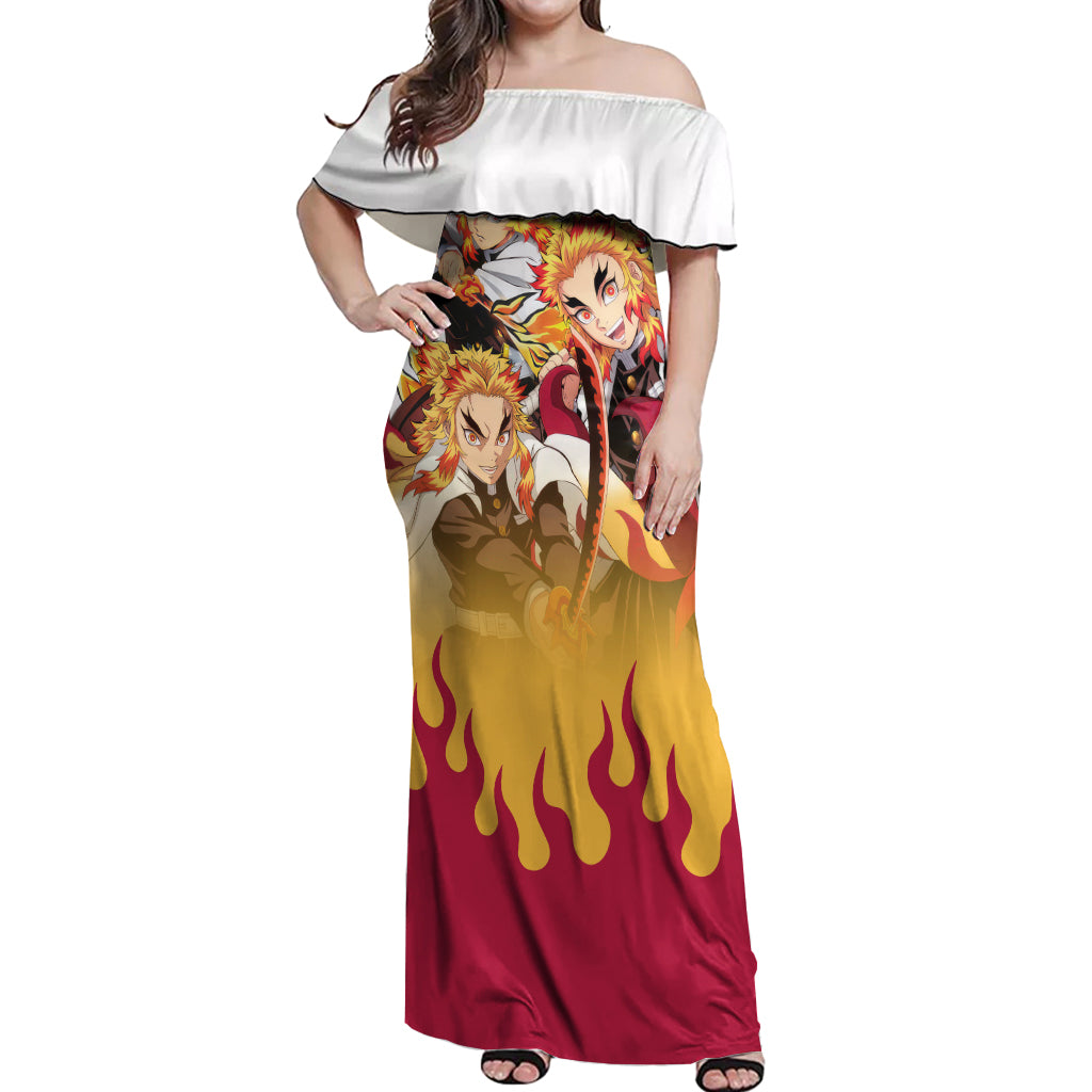 Kyojuro Rengoku - Flame Hashira Anime Off Shoulder Maxi Dress