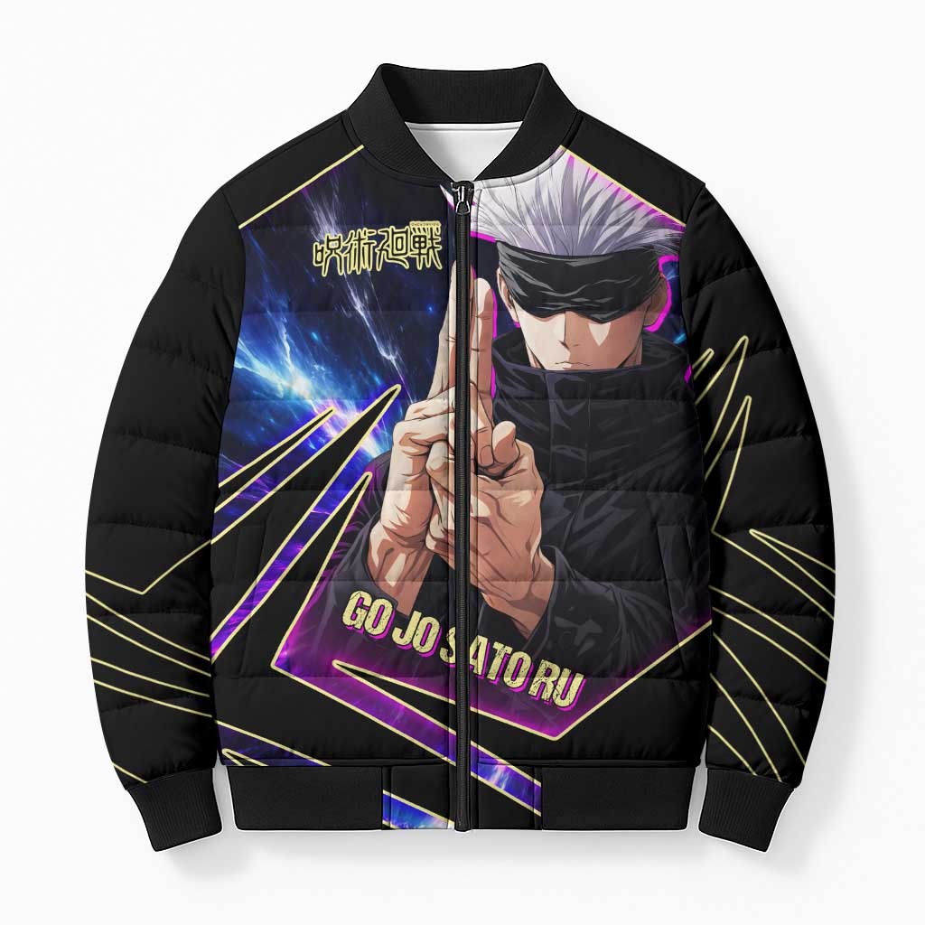 Gojo Satoru Infinite Void Bomber Puffer Jacket Cosmic Anime Power Surge Style