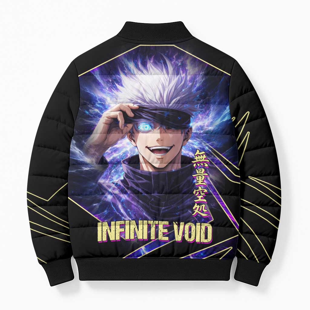 Gojo Satoru Infinite Void Bomber Puffer Jacket Cosmic Anime Power Surge Style