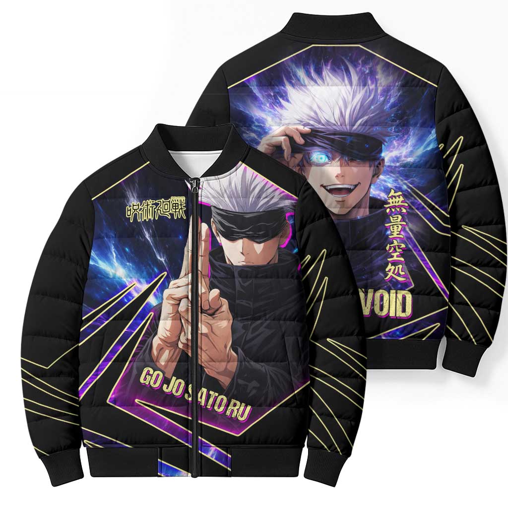 Gojo Satoru Infinite Void Bomber Puffer Jacket Cosmic Anime Power Surge Style