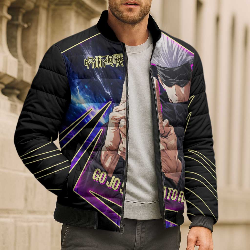 Gojo Satoru Infinite Void Bomber Puffer Jacket Cosmic Anime Power Surge Style