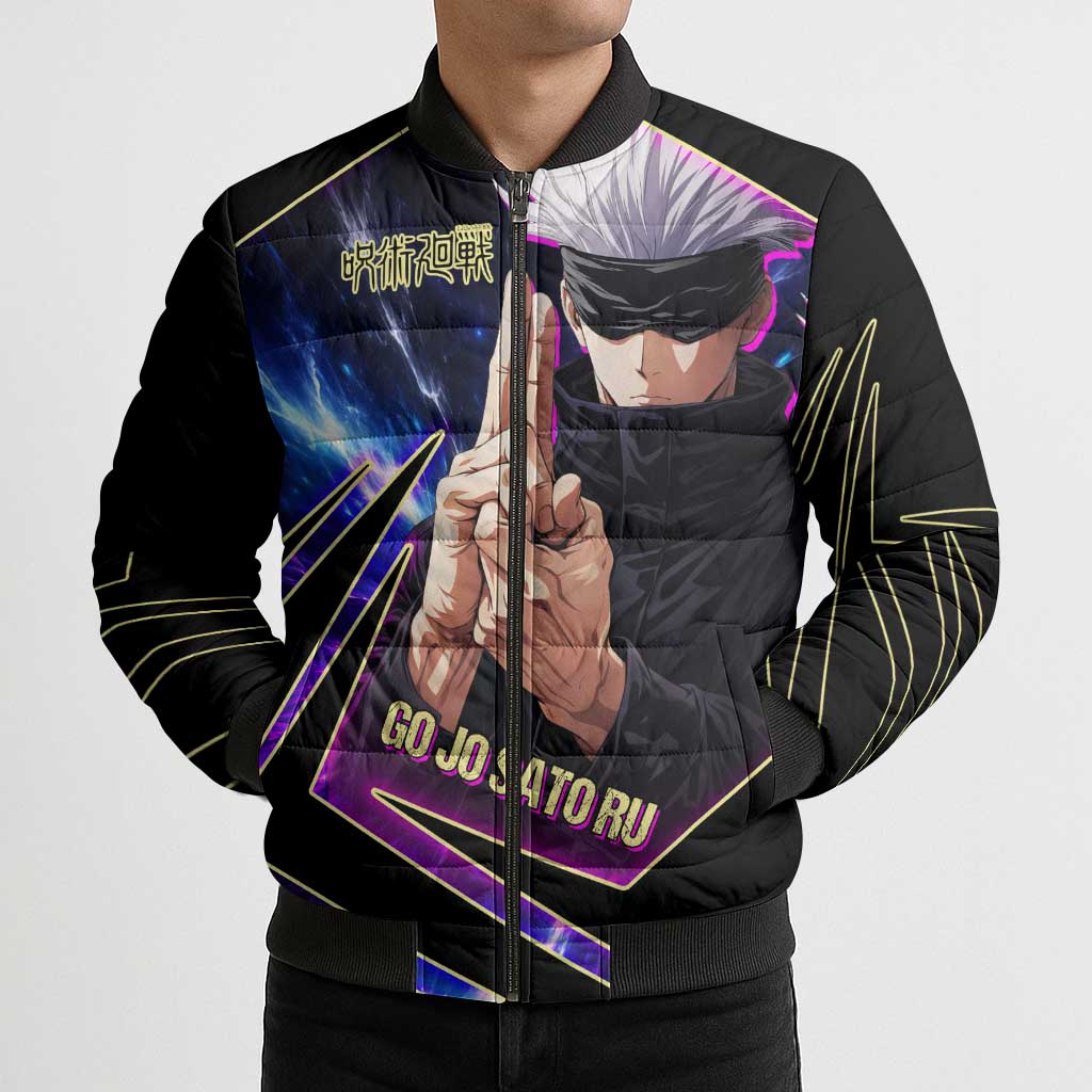 Gojo Satoru Infinite Void Bomber Puffer Jacket Cosmic Anime Power Surge Style