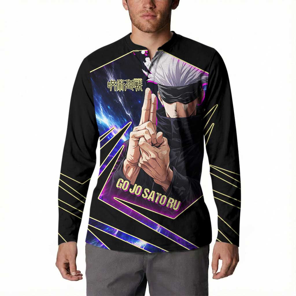 Gojo Satoru Infinite Void Button Sweatshirt Cosmic Anime Power Surge Style