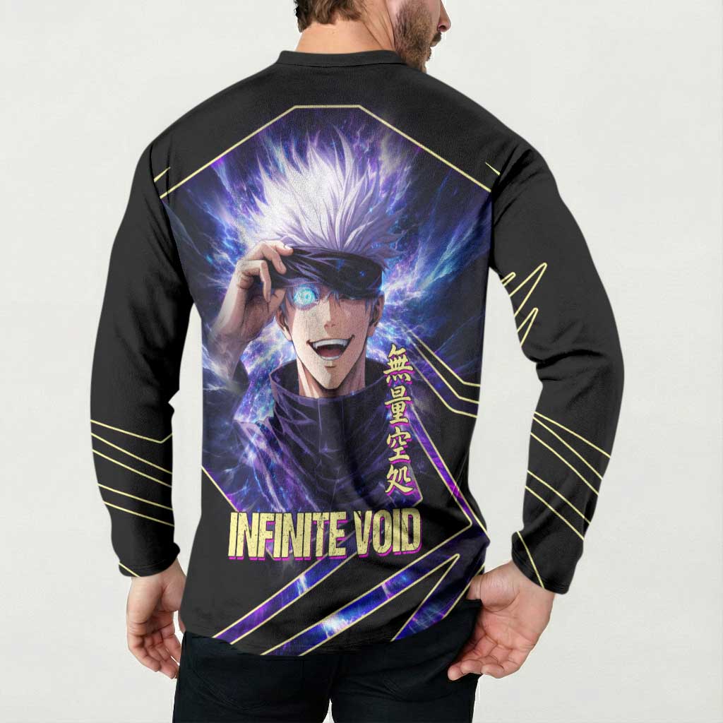 Gojo Satoru Infinite Void Button Sweatshirt Cosmic Anime Power Surge Style