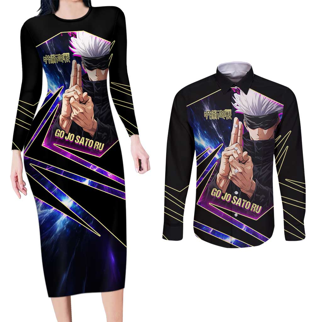Gojo Satoru Infinite Void Couples Matching Long Sleeve Bodycon Dress and Long Sleeve Button Shirt Cosmic Anime Power Surge Style