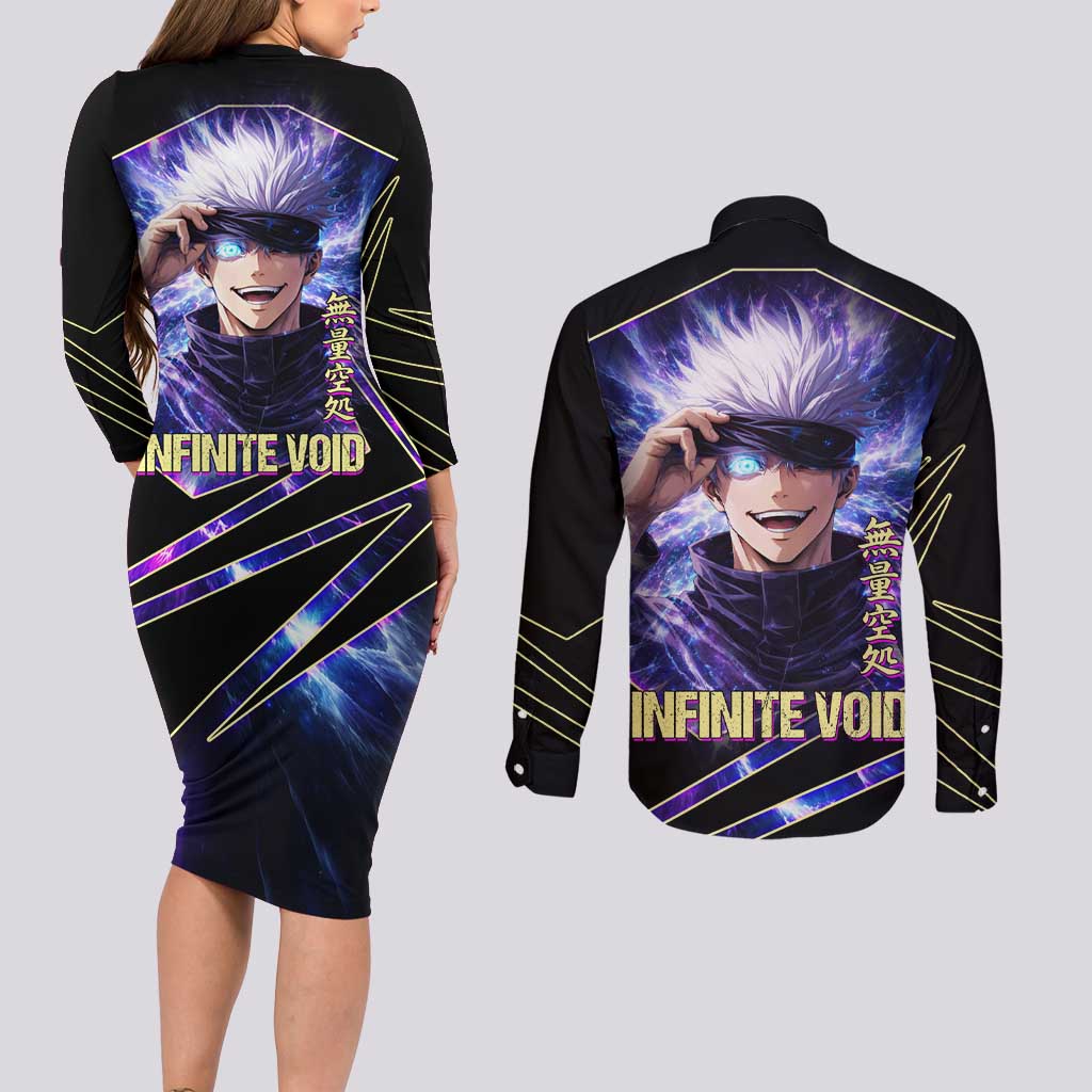 Gojo Satoru Infinite Void Couples Matching Long Sleeve Bodycon Dress and Long Sleeve Button Shirt Cosmic Anime Power Surge Style