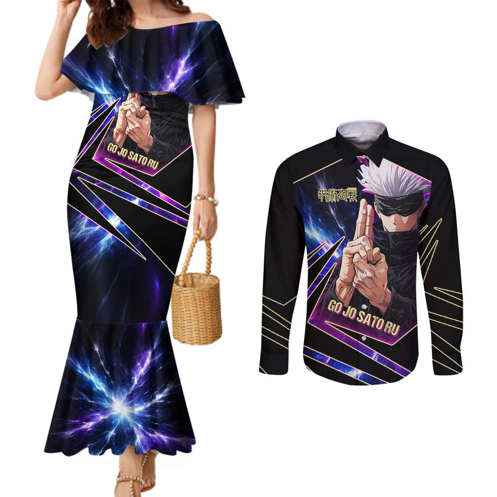 Gojo Satoru Infinite Void Couples Matching Mermaid Dress and Long Sleeve Button Shirt Cosmic Anime Power Surge Style