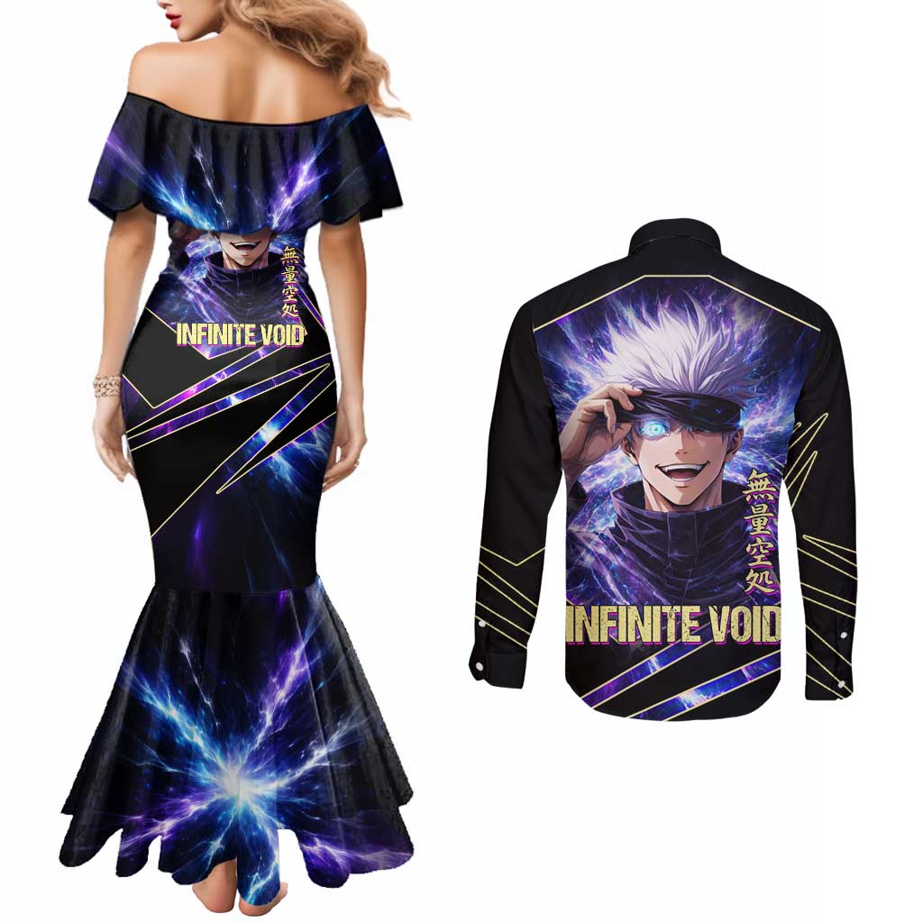 Gojo Satoru Infinite Void Couples Matching Mermaid Dress and Long Sleeve Button Shirt Cosmic Anime Power Surge Style