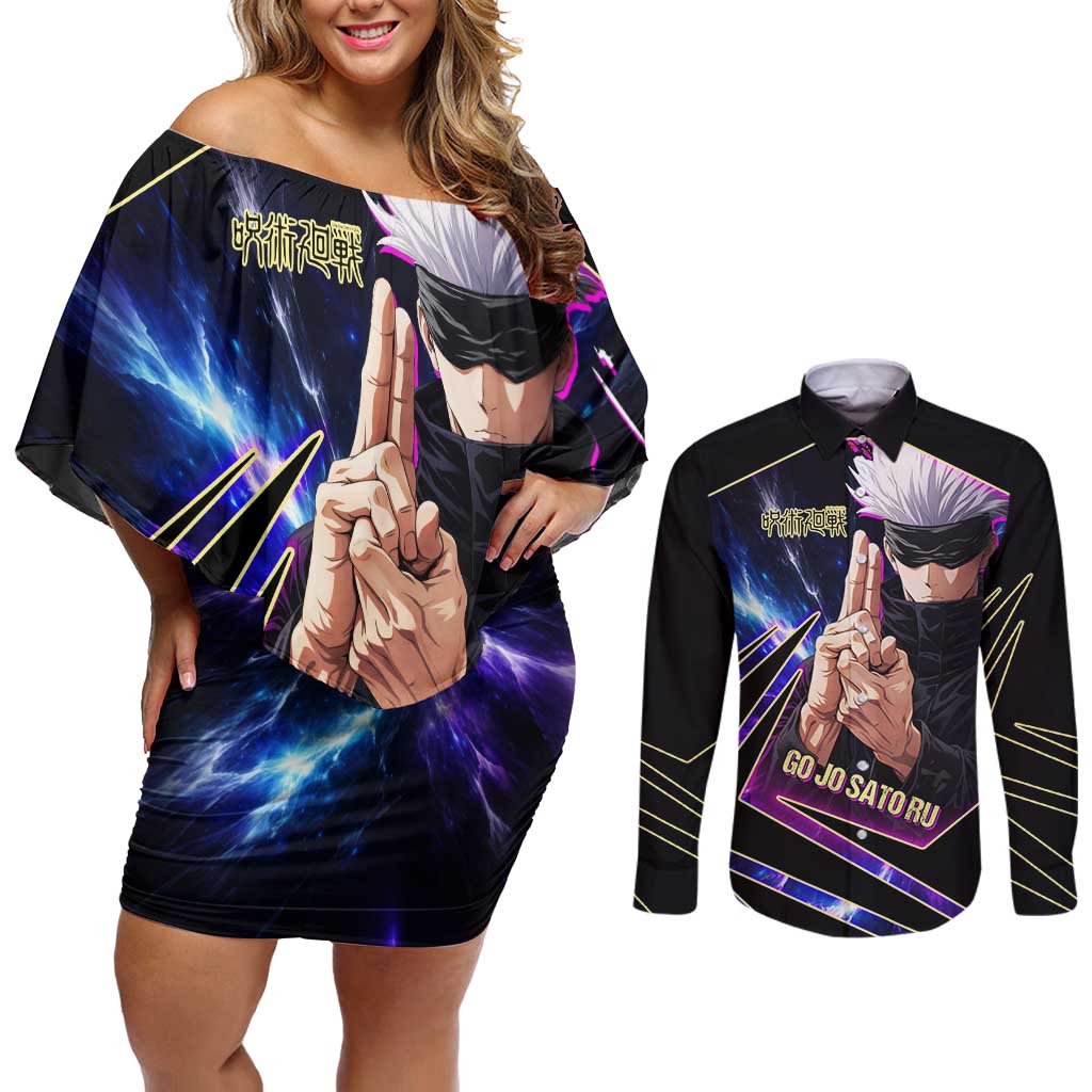 Gojo Satoru Infinite Void Couples Matching Off Shoulder Short Dress and Long Sleeve Button Shirt Cosmic Anime Power Surge Style